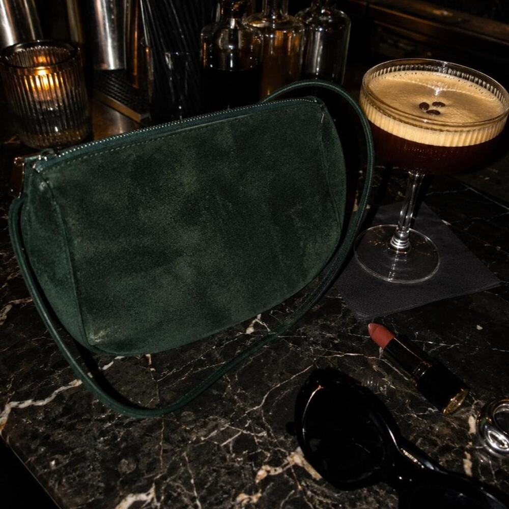 Vintage Forest Green Suede Shoulder Bag